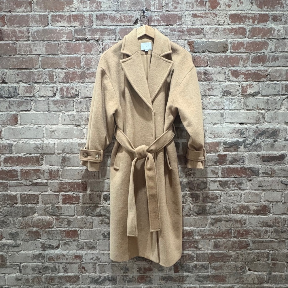 LOFT The Modern Tie‎ Waist Wool Blend Trench Coat Size Small Petite - Picture 3 of 6
